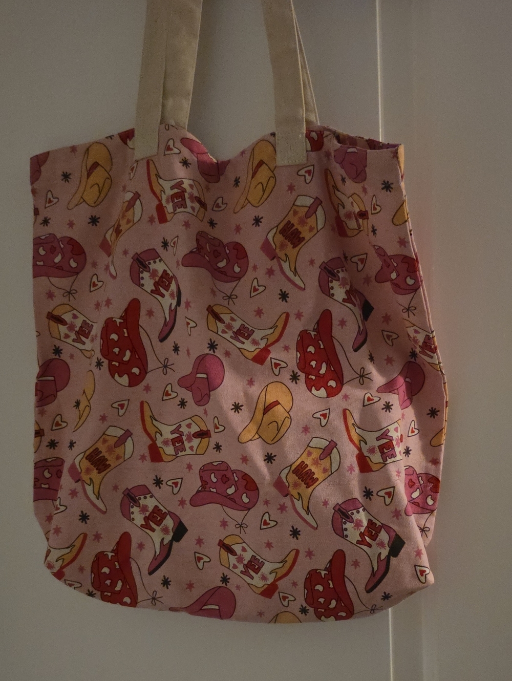 New Pink Cowgirl Patterned Canvas Tote Bag Adorable!